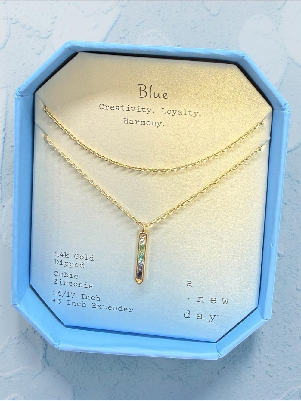 💛a new day💛14KT Gold-Dipped Multicolor CZ Layered Vertical Bar Necklace/NIB
